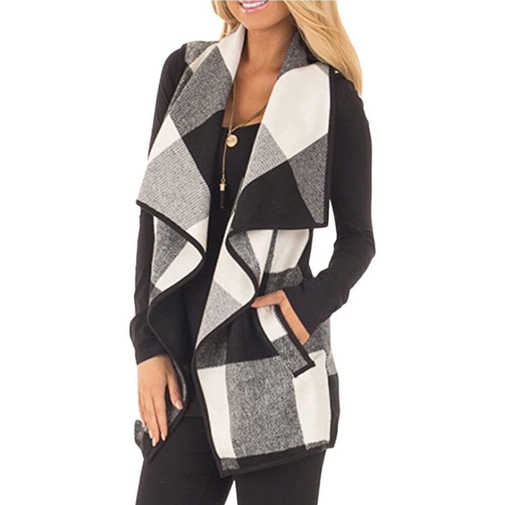 Women Plaid Vest Sleeveless Checkered Layering Jacket Pockets for Fall